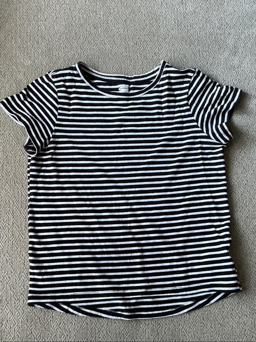 Old Navy Black and White Striped Short Sleeve Tee
